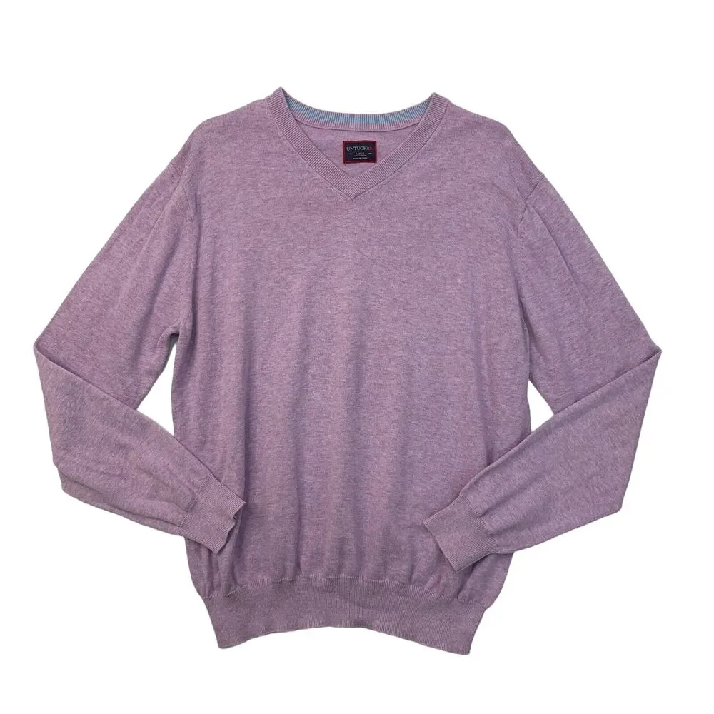 UNTUCKit‎ Sweater Mens L Large Dahlia V Neck Cotton Cuffed Long Sleeve Pullover